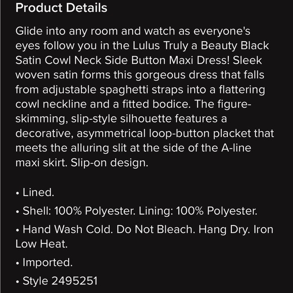 Lulus Truly A Beauty Black Satin Cowl Neck Side Button Maxi Dress M Medium - Picture 6 of 7